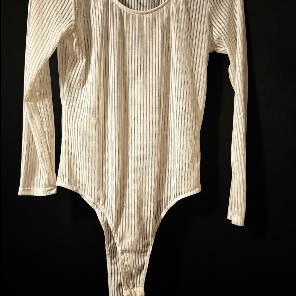 Cream Long Sleeve Mesh Bodysuit